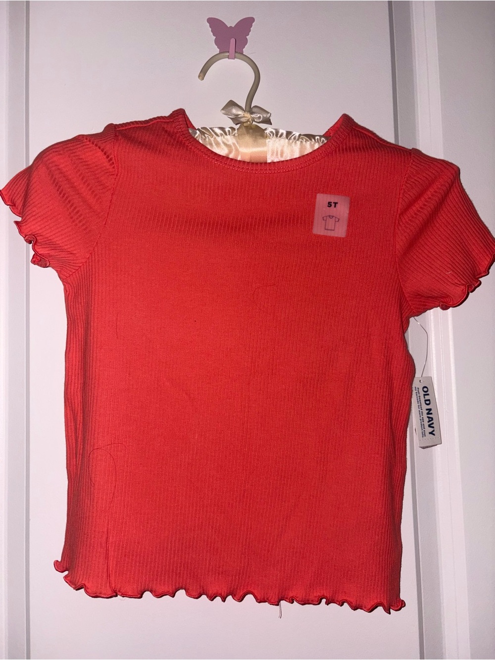 Old Navy Girls Ribbed Lettuce-Edge Tee - Coral